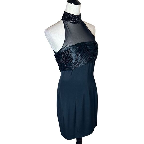 Black Tie Oleg Cassini Holiday Cocktail Dress 8 | Beaded Mesh Retro Glam LBD - Picture 2 of 8